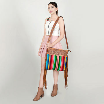American Darling Cross Body Saddle Blanket Hand Tooled Genuine Leather Western Women Bag Handbag Purse Travel Bags College